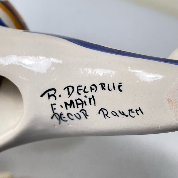 Vintage French Floral Painted Table Lamp R Delarue Cottage Prairie Boho Country - Picture 12 of 12